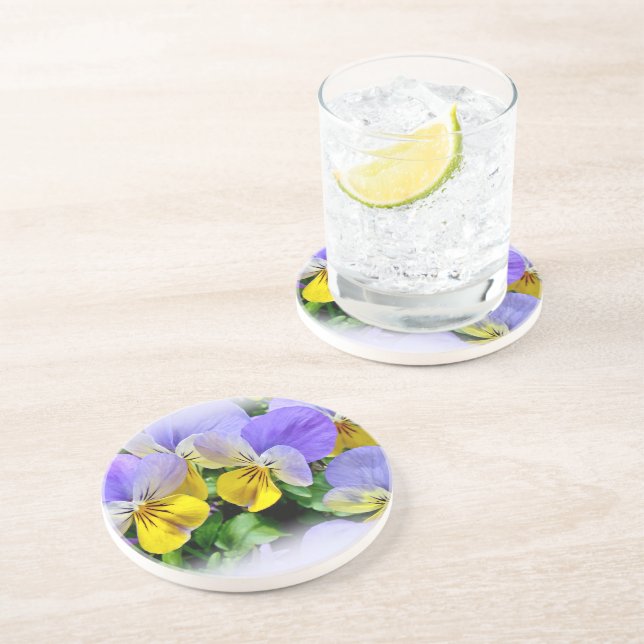 Pansies - Purple and Yellow Drink Coaster (Side)