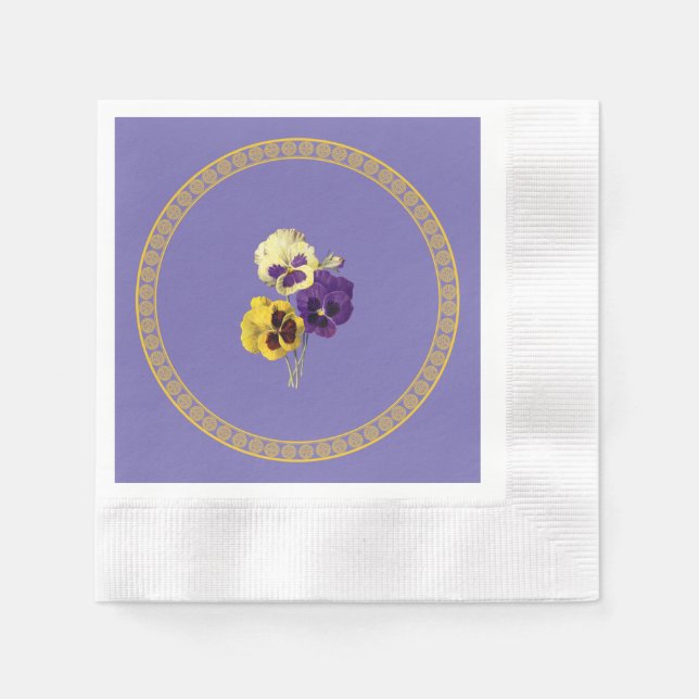 Pansies, purple and yellow paper plates napkins (Front)