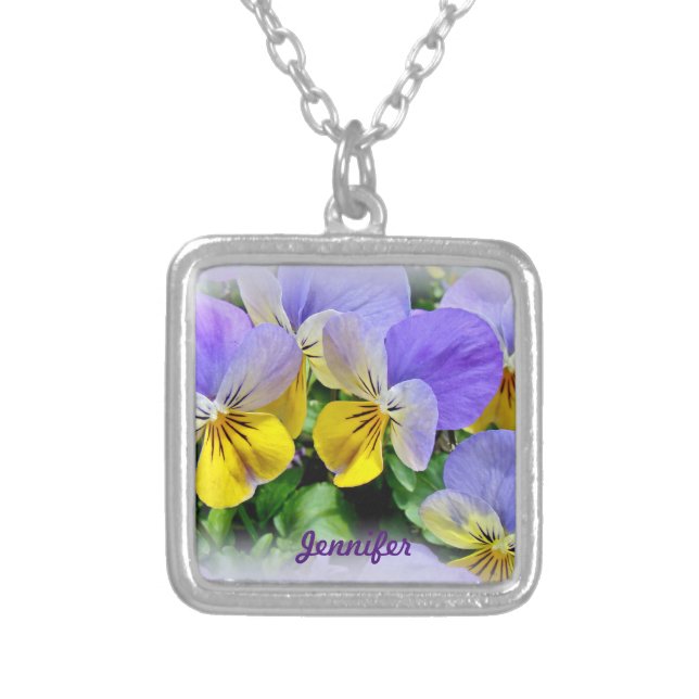 Pansies - Purple and Yellow Silver Plated Necklace (Front)