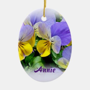 Pansies - Purple Asnd Yellow Ceramic Ornament by CarolsCamera at Zazzle