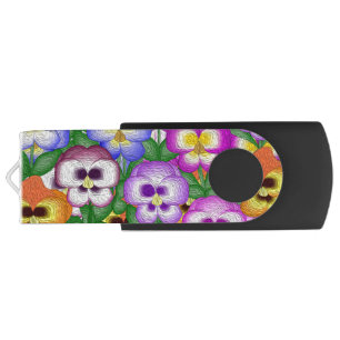 Pansies USB Swivel Flash Drive