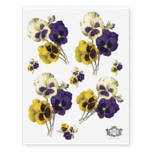 Pansies, vintage illustration, different sizes, temporary tattoos