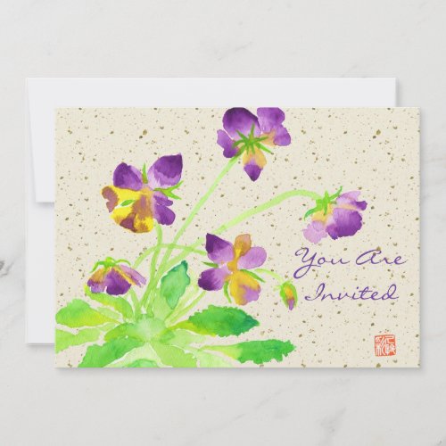 Pansies Watercolor Painting Purple Yellow Washi Custom Announcement