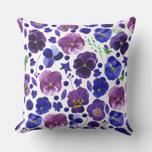 Pansies Watercolor Purple and Blues Pillow 20x20