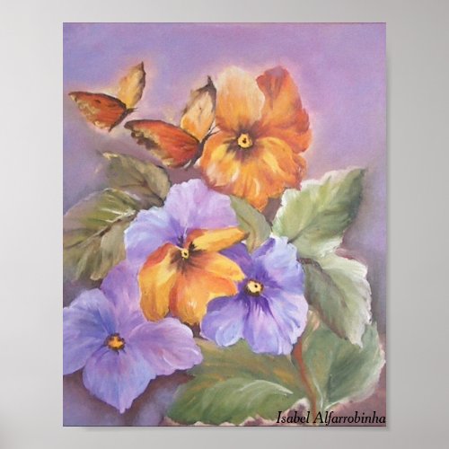 Pansies with butterfly  poster