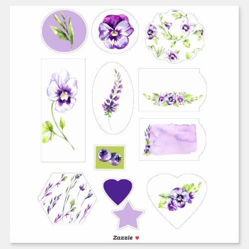 Pansy and Blueberry Scrapbook Watercolor Sticker