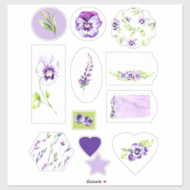 Pansy and Blueberry Scrapbook Watercolor Sticker (Sheet)
