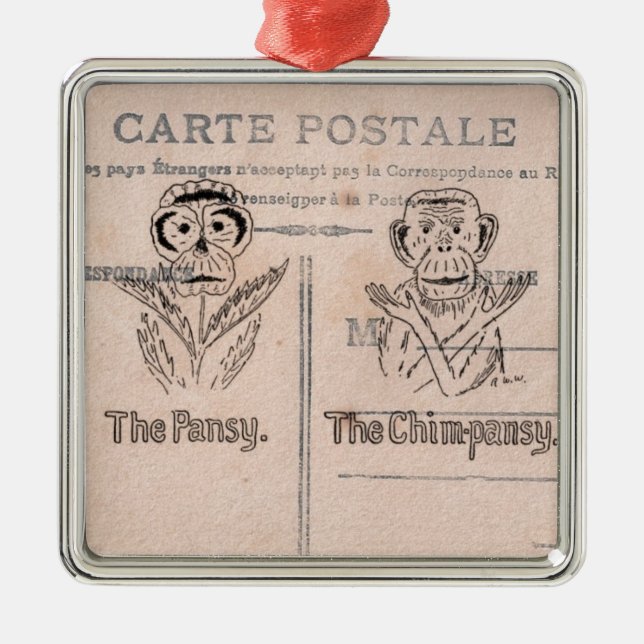Pansy and Chimp Humor Metal Ornament (Front)