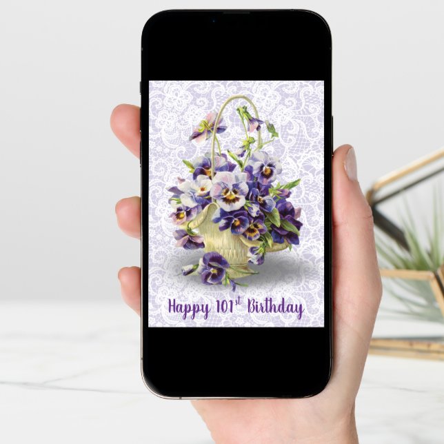 Pansy Basket for 101st Birthday  Card (Front Digital)
