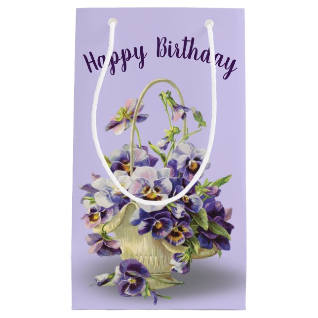 Pansy Basket for Birthday Small Gift Bag (Front)