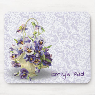 Pansy Basket On Lace Mouse Pad