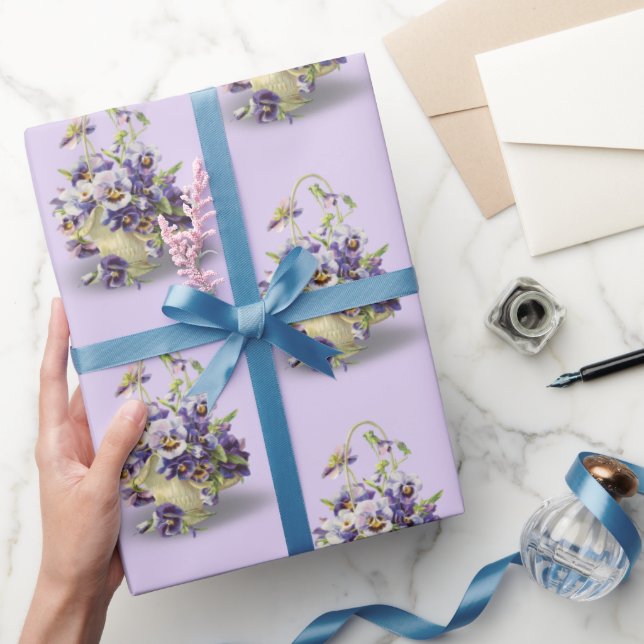 Pansy Basket On Purple Wrapping Paper (Gifting)