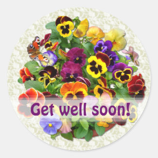 PANSY BEAUTY "Get Well" Classic Round Sticker