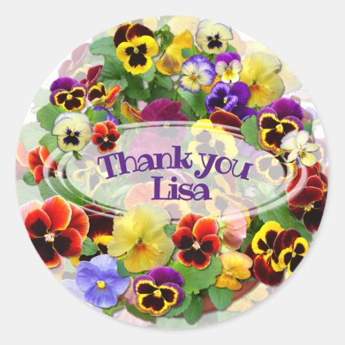 Pansy Beauty Thank You Classic Round Sticker