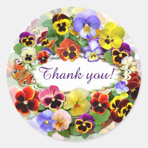 Pansy Beauty Thank You Classic Round Sticker