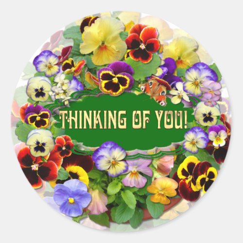 Pansy Beauty Thinking of  You Greeting Classic Round Sticker