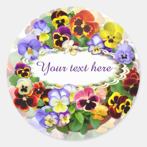 Pansy Beauty Your Text Classic Round Sticker