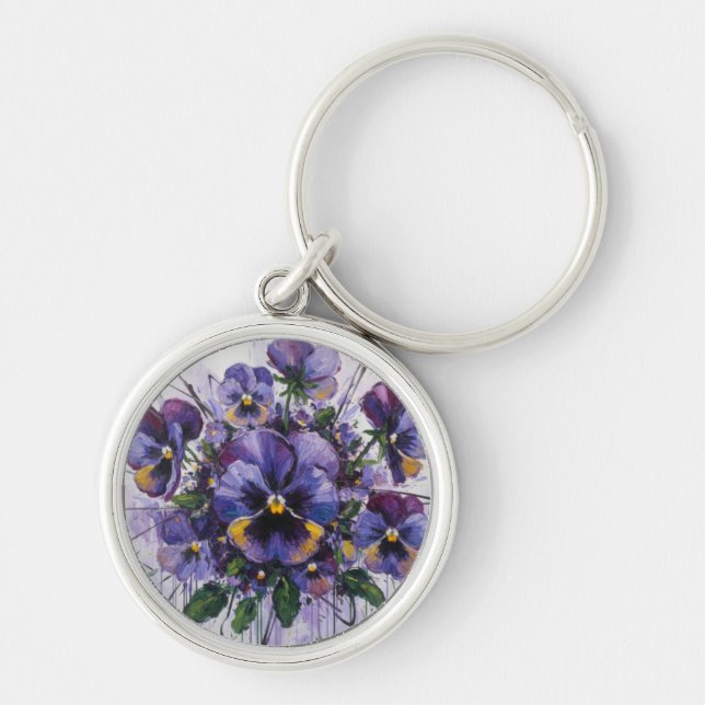 Pansy Bloom - Floral Charm Keychain (Front)