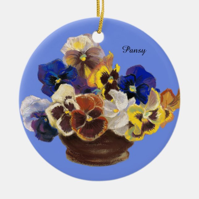 Pansy Bouquet Ceramic Ornament (Front)