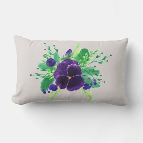 Pansy Bouquet Custom Background Color Lumbar Pillow
