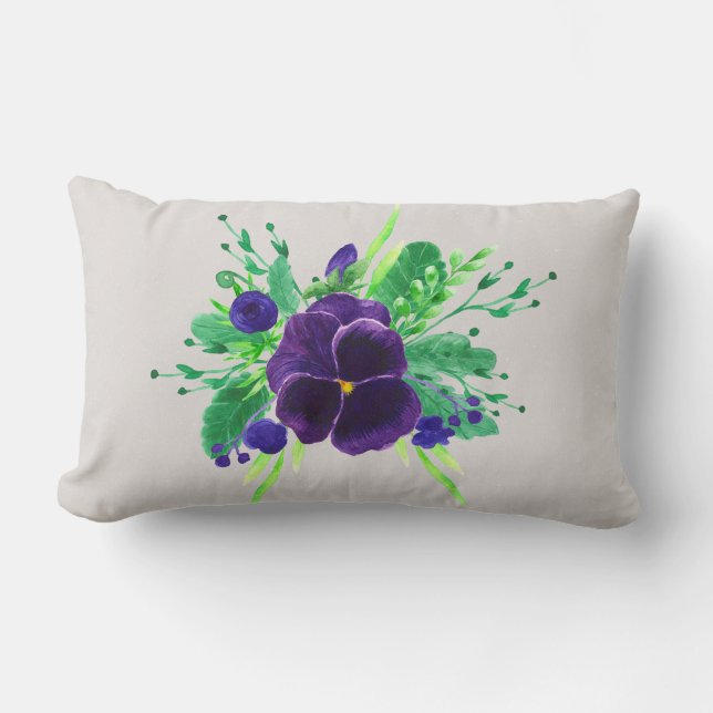 Pansy Bouquet Custom Background Color Lumbar Pillow (Front)