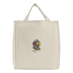 Pansy bouquet embroidered tote bag