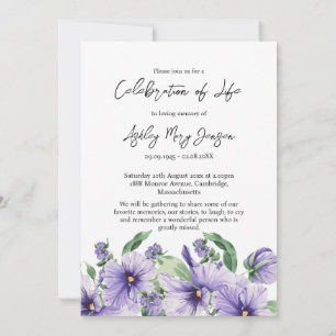 Pansy Celebration of Life Photo Funeral Invitation