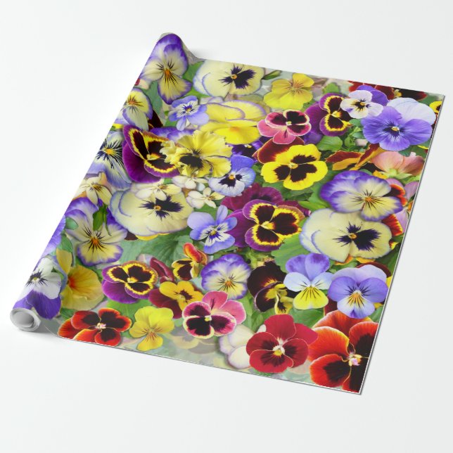 Pansy Collage Wrapping Paper (Unrolled)