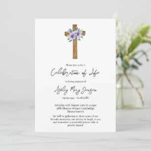 Pansy Cross Celebration of Life Funeral Invitation
