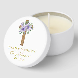 Pansy Cross Funeral Mini Candle Favors