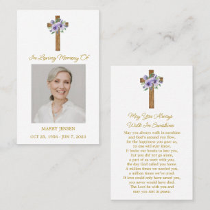 Pansy Cross Memorial Photo Funeral Prayer Card