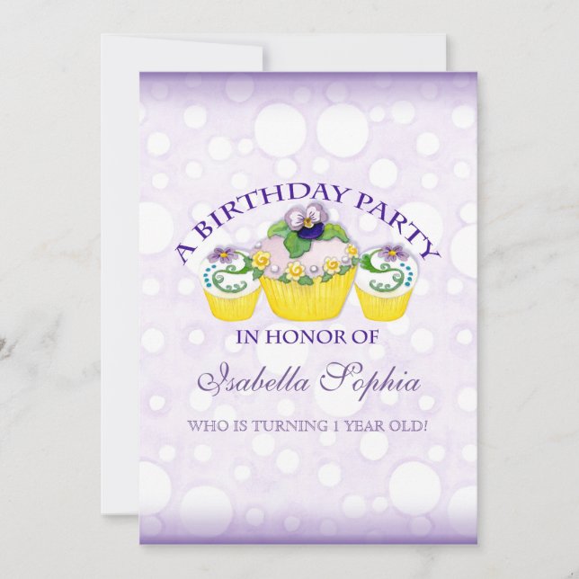 Pansy Cupcakes Girl  Birthday Party Invitation (Front)