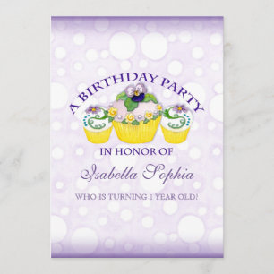 Pansy Cupcakes Girl Birthday Party Invitation