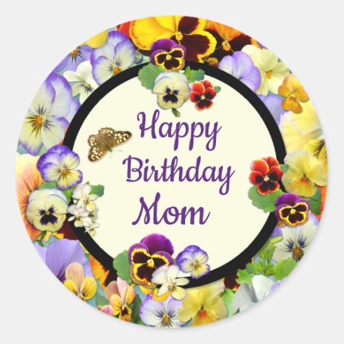 Pansy Design Birthday for Mom Classic Round Sticker