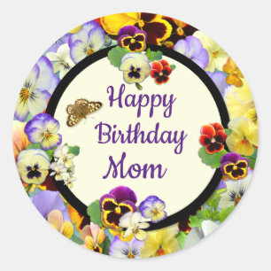 Pansy Design Birthday for Mom Classic Round Sticker