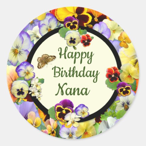 Pansy Design Birthday for Nana Classic Round Sticker
