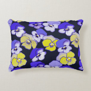 Pansy design Yellow Purple Blue Garden Flowers Accent Pillow