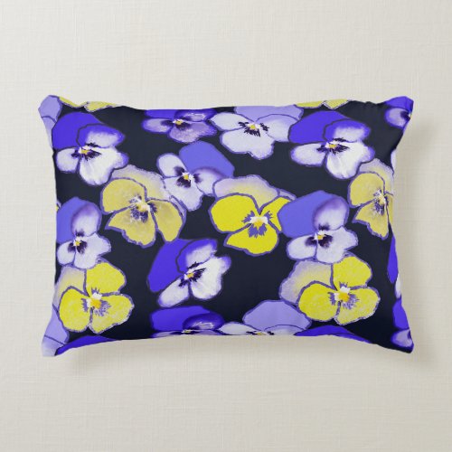 Pansy design Yellow Purple Blue Garden Flowers Accent Pillow