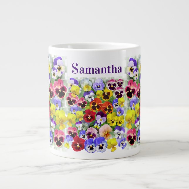 Pansy Display Add Your Text Giant Coffee Mug (Front)