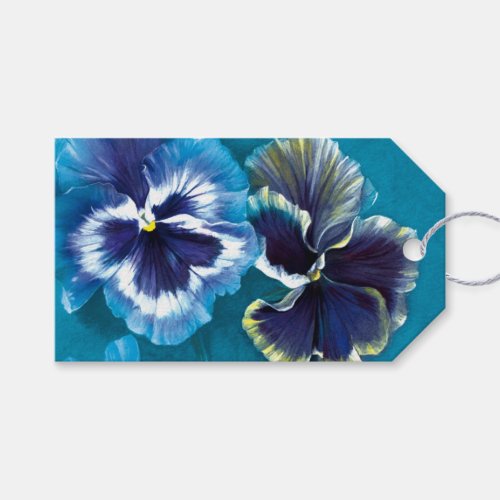 Pansy fine art painting blue gift tag