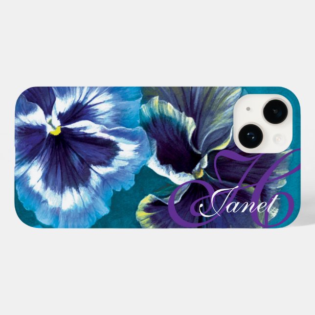 Pansy floral aqua your name  Case-Mate iPhone case (Back (Horizontal))
