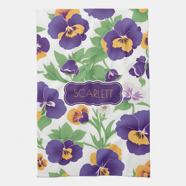 Pansy Floral Colorful Personalized Pattern Kitchen Towel (Vertical)