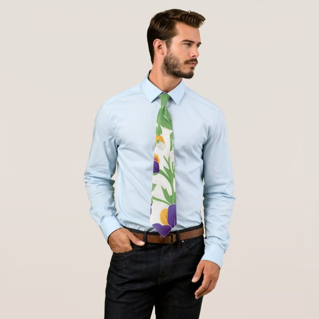 Pansy Floral Colorful Personalized Pattern Neck Tie (In Situ)