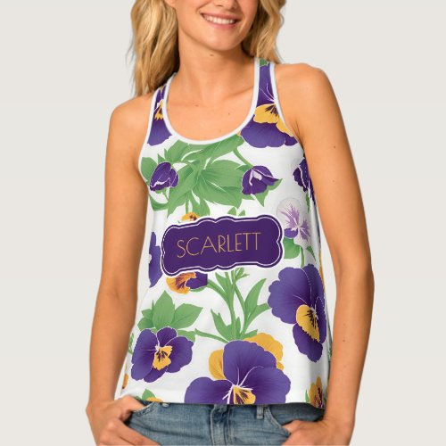 Pansy Floral Colorful Personalized Pattern Tank Top