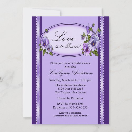 Pansy Floral Frame Bridal Shower Invitation
