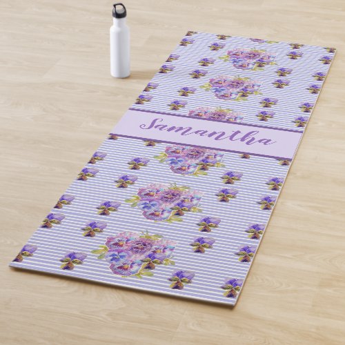 Pansy Floral Pattern Shabby Purple Customizable Yoga Mat