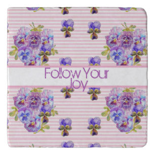 Pansy Floral Pattern Viola Shabby Follow Your Joy Trivet