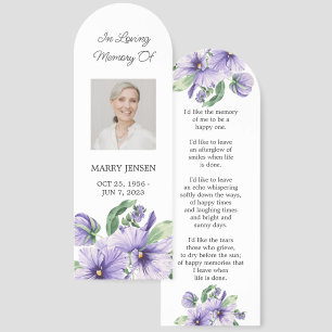 Pansy Floral Photo Funeral Memorial Bookmark