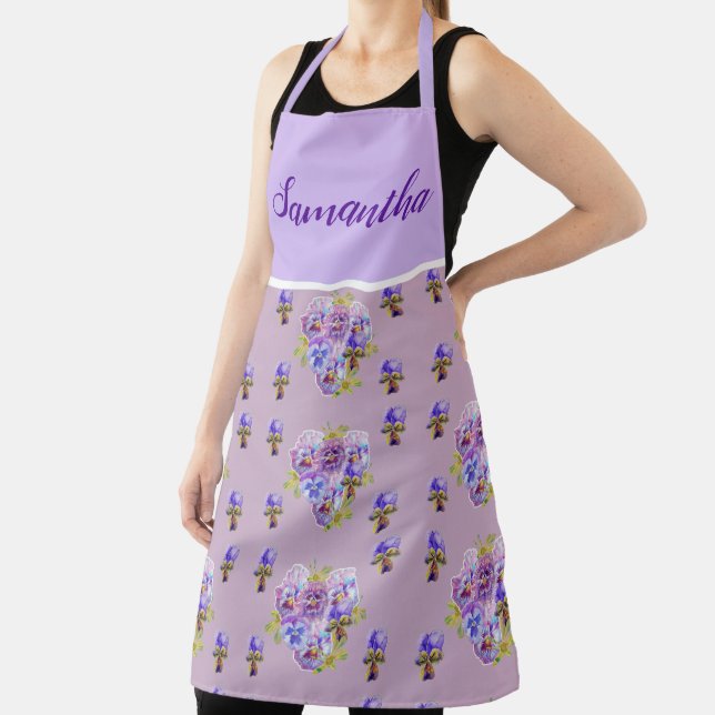Pansy Floral Shabby Chic Lavender Mauve Viola Apron (Insitu)