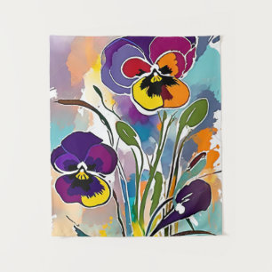 Pansy Flower Abstract Art Floral Colorful Bright Tapestry
